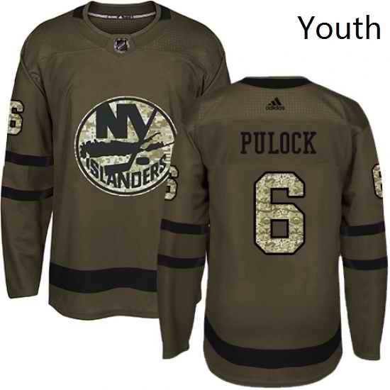 Youth Adidas New York Islanders 6 Ryan Pulock Authentic Green Salute to Service NHL Jersey